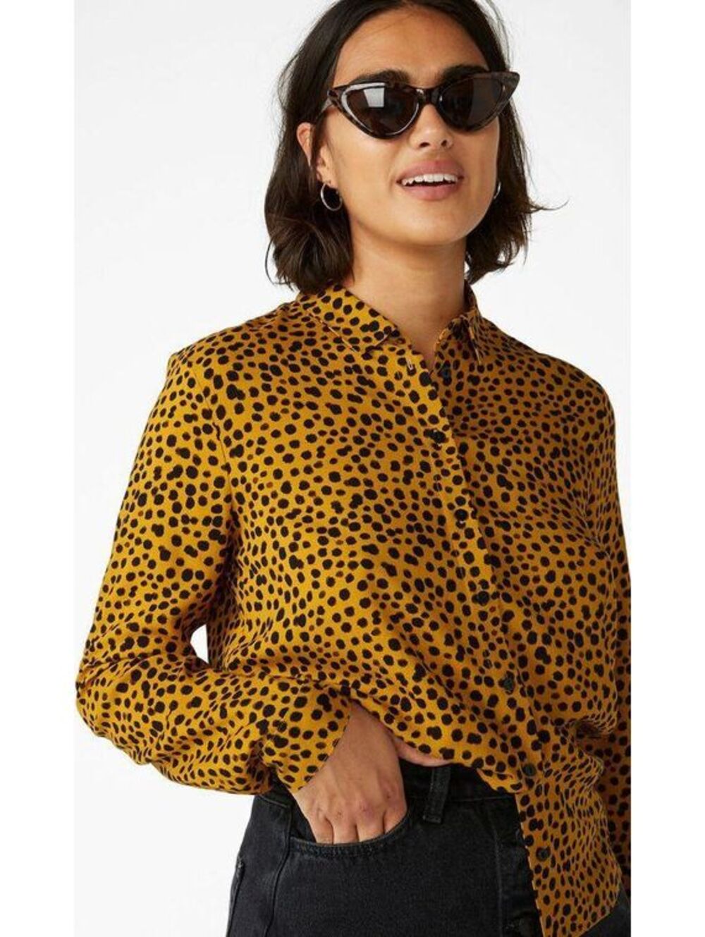 Glamorous ruffle neck and cuffs frame leopard print size Small
